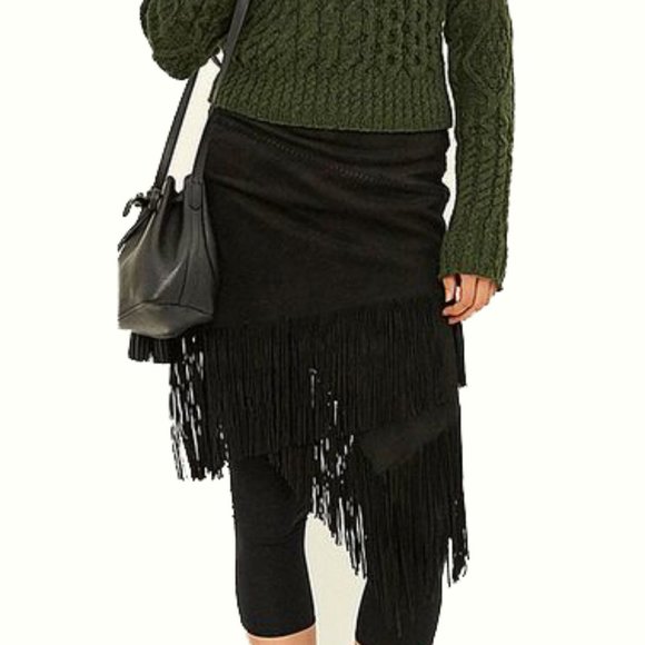 Ralph Lauren black suede leather western fringed layered skirt - Picture 3 of 5